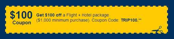 Expedia discount code – Get $100 off when you book with Flight + Hotel Package