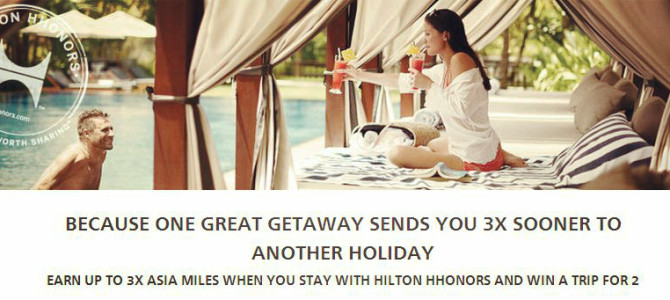 Earn 3X Asiamiles points by stay in Hilton hotels before July 15, 2014