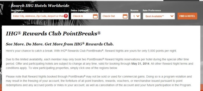 IHG Rewards Club: PointBreaks hotel list for May has released (May 27 – 31 July 2014)
