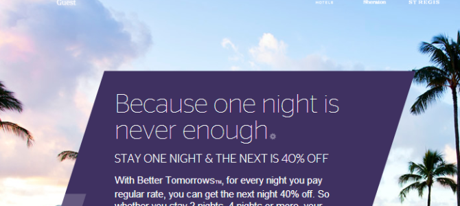 Starwood hotel promotion: Stay 1 night and the next is 40% off