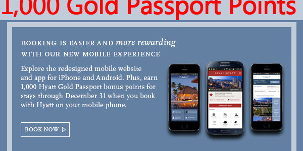 Hyatt Gold Passport Promo: Earn 1,000 bonus points for mobile bookings