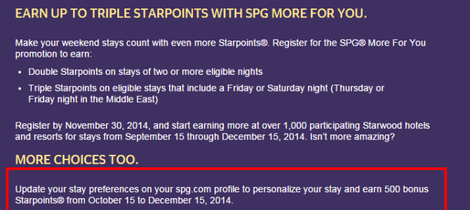 SPG Promo: Get 500 starpoints for free in less than 1 minute