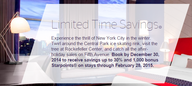 Starwood New York and New Jersey Promo: Up to 30% off and earn 1,000 bonus Starpoints
