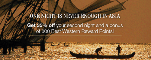 Best Western Asia Promo: Get 35% off your second night and a bonus of 800 Reward Points