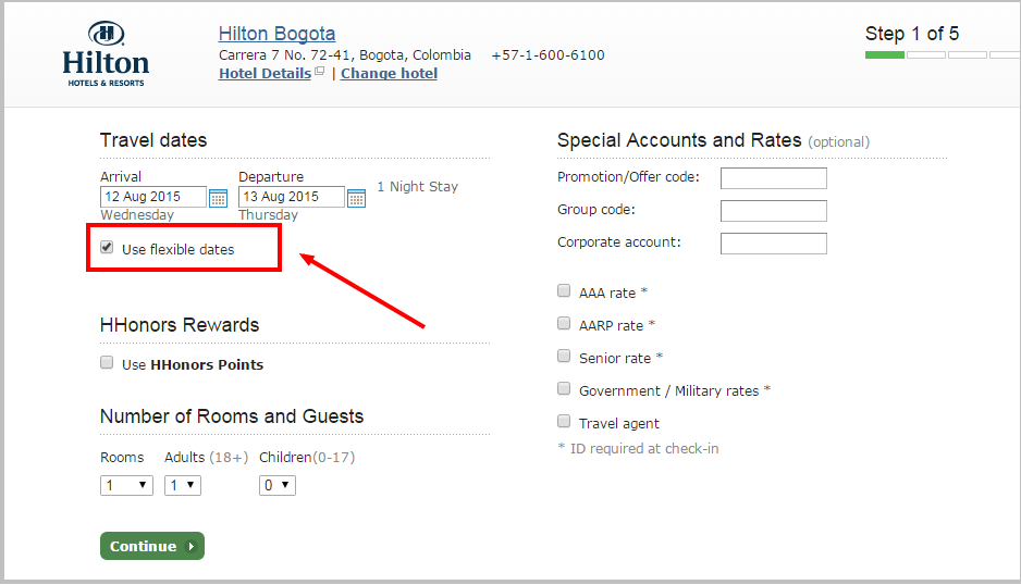 Edit Arrival And Departure Dates For   Hilton Bogota