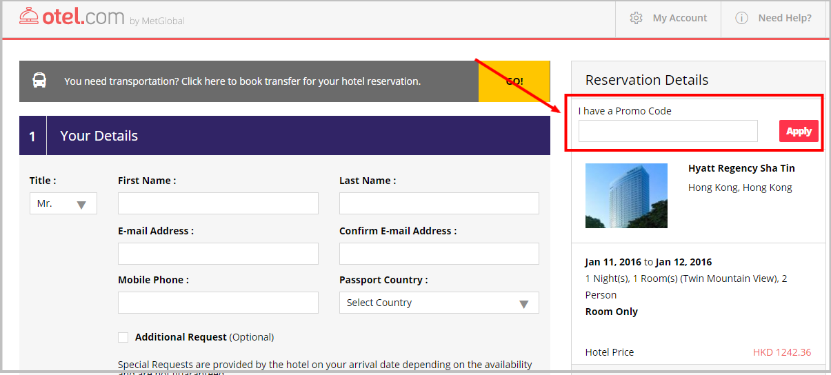 Booking Form   otel.com