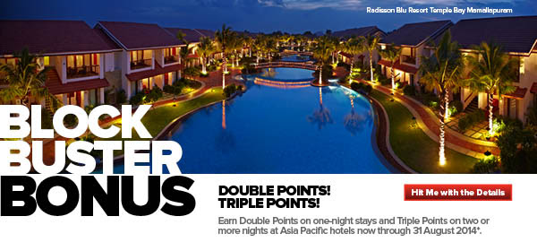 Club Carlson block buster Promo: Earn Double points and Triple Points for Asia Hotels bookings