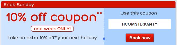 Hotels.com 10% off promotion code – Valid until 19 May 2014