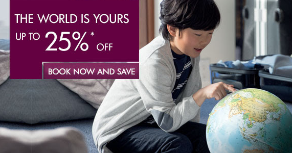 Qatar Airways up to 25% off on worldwide destinations. Book by September 17, 2014.