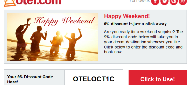 otel.com 9% off promotion code “OTELOCT1C” – Book by October 7,2014