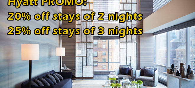 Hyatt US Promo: Enjoy 20% off stays of 2 nights or more and enjoy 25% off stays of 3 nights