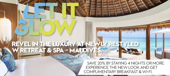 W Retreat & Spa Maldives 20% off discount code and with free breakfast and free Wi-Fi