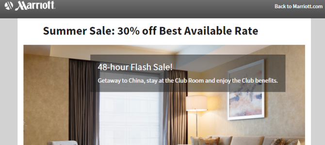 Marriott China 30% off flash sale – Book by June 26