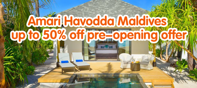 Amari Havodda Maldives(will open in 2016 Feb) is available to book now and you can get up to 50% off.
