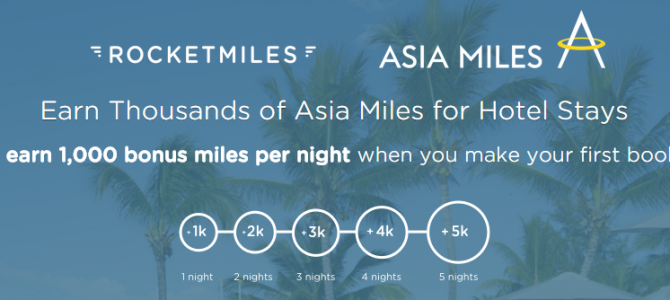 Chance to get bonus 1,000 – 5000 Asia miles when you sign up on Rocketmiles and make your first booking